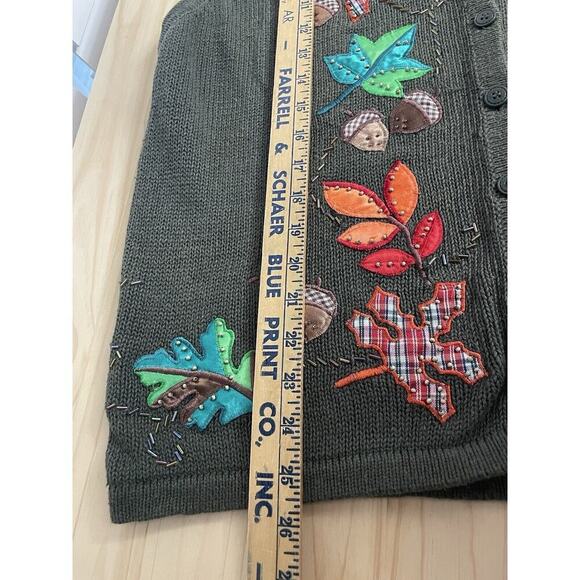 Vintage Plus 18 20 Fall Embroidered Sweater Vest Brown Button Front Leaves Acorn - Picture 8 of 10